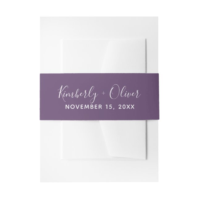 Purple Simple Calligraphy Wedding Invitation Belly Band (Front Example)