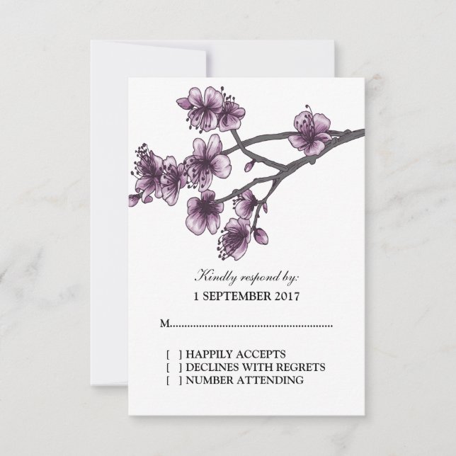 Purple Simple Cherry Blossoms RSVP Card (Front)