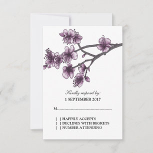 Purple Simple Cherry Blossoms RSVP Card