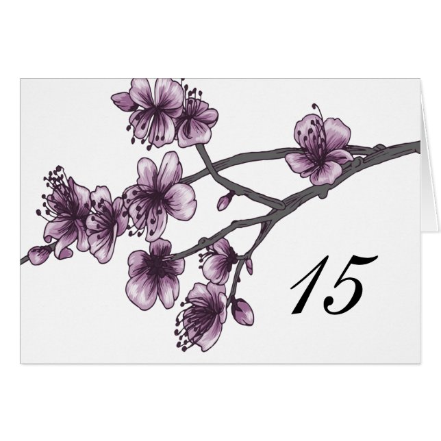 Purple Simple Cherry Blossoms Table Number Card (Front Horizontal)