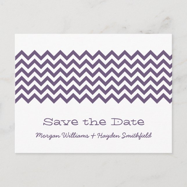 Purple Simple Chevron Save the Date Postcard (Front)