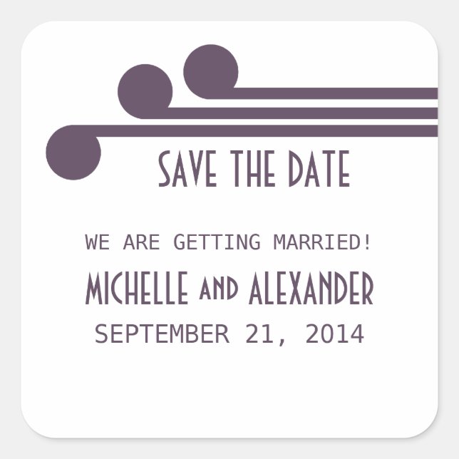 Purple Simple Deco Chic Save the Date Stickers (Front)
