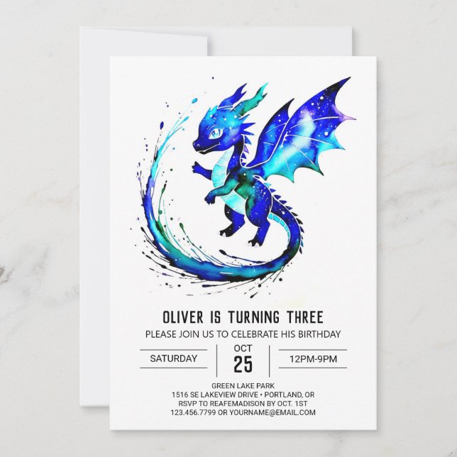 Purple Simple Dragon Digital Boy Birthday  Invitation (Front)