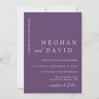 Purple Simple Elegant Minimal Modern Wedding  Invitation