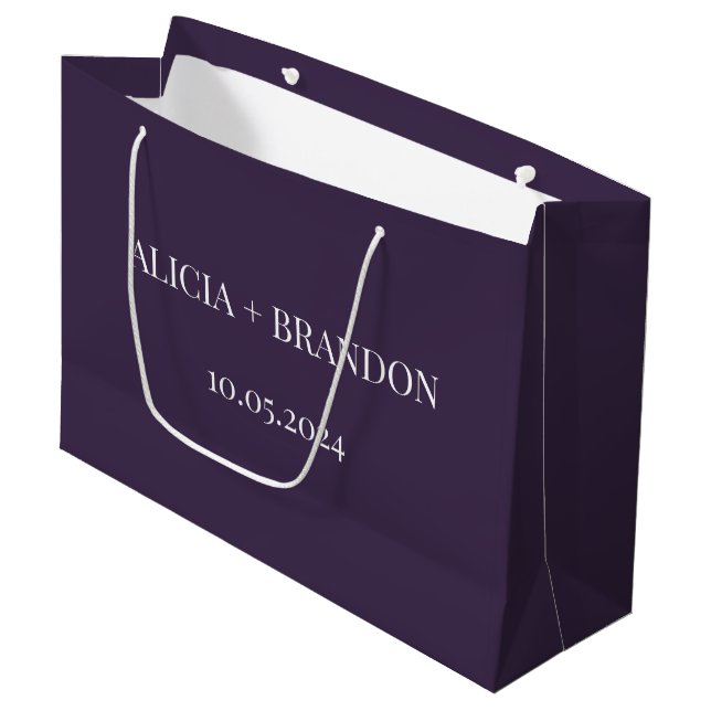 Purple Simple Elegant Modern Wedding Large Gift Bag (Front Angled)