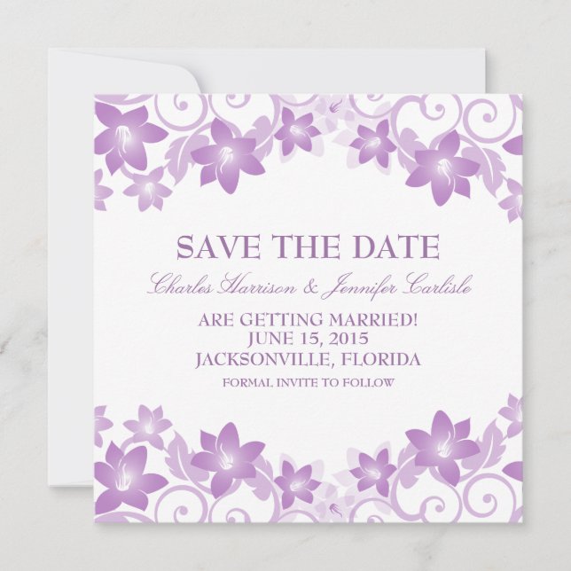 Purple Simple Floral Save the Date Invite (Front)