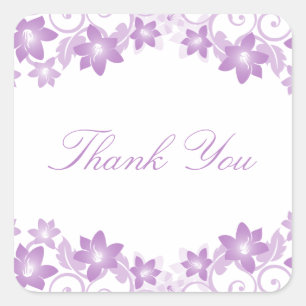 Purple Simple Floral Thank You Stickers