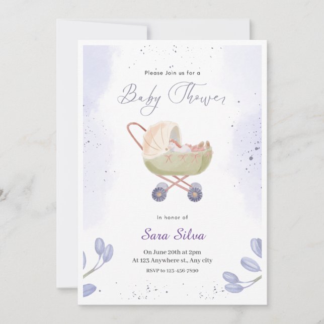  Purple Simple Minimalist Baby Shower Invitation (Front)