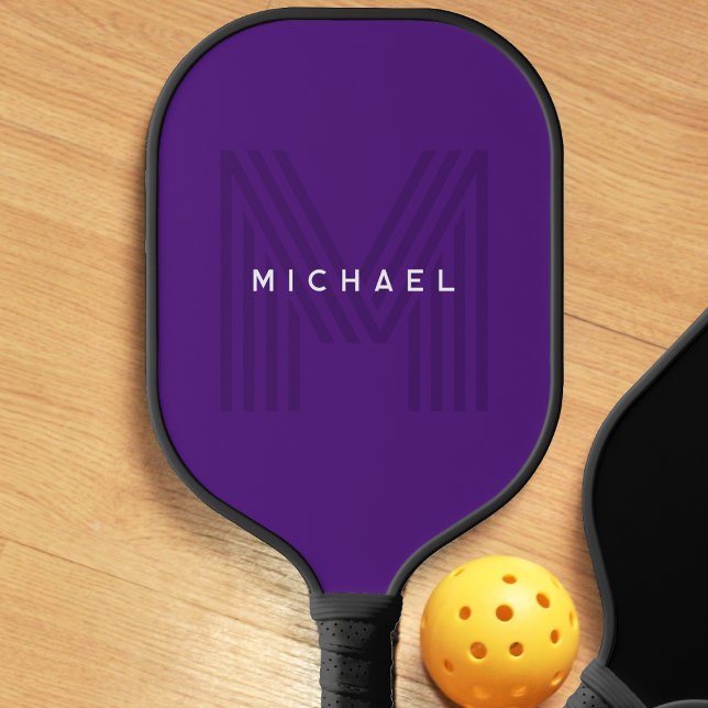 Purple Simple Modern Name Monogram Pickleball Paddle (purple monogram pickleball paddle)