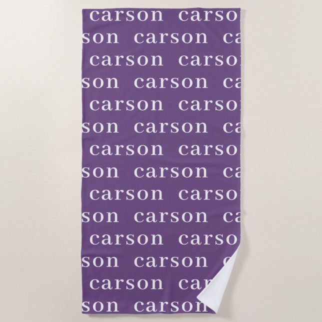 Purple Simple Personalised Repeating Name Beach Towel (Front)