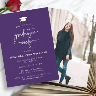 Purple Simple Photo Graduation Invitation