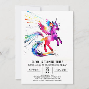 Purple Simple Unicorn Digital Birthday Invitation