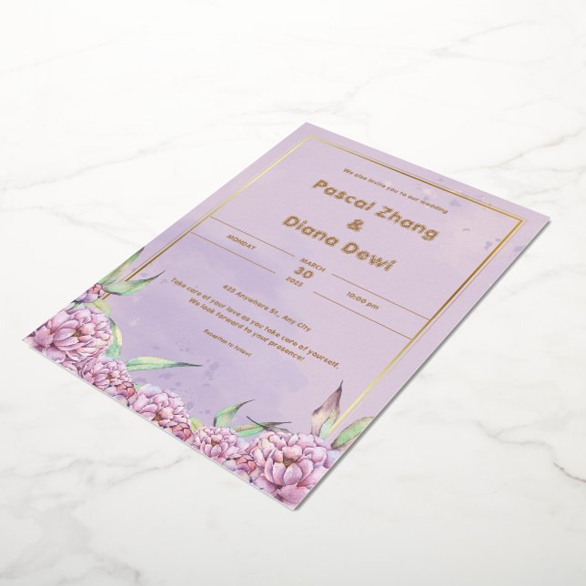Purple Simple Wedding Invitation Portrait (Rotated)