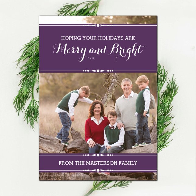 Purple Simply Chic Holiday Photo Flat Card (Purple Simply Chic Holiday Photo Card)