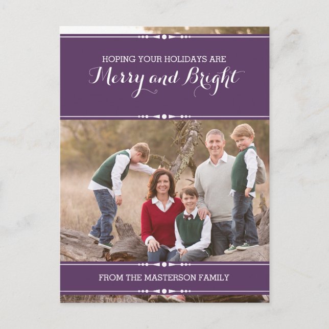 Purple Simply Chic Holiday Photo Postcard (Front)