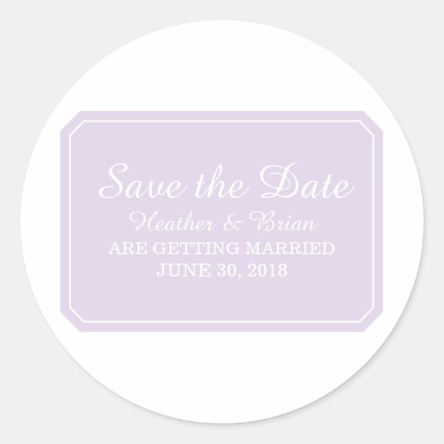Purple Simply Elegant Save the Date Classic Round Sticker (Front)