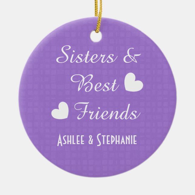 Purple Sisters and Best Friends 2 Hearts A08A Ceramic Tree Decoration (Front)