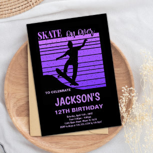 Purple Skateboard Birthday Invitation