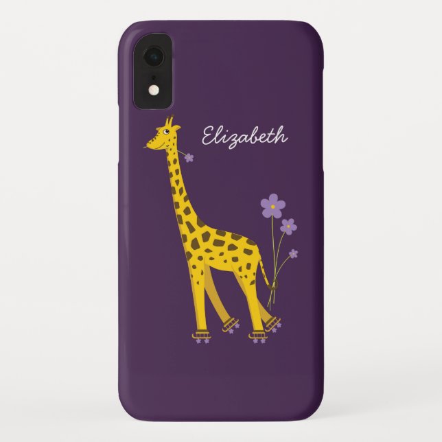 Purple Skating Funny Cartoon Giraffe Personalised Case-Mate iPhone Case (Back)