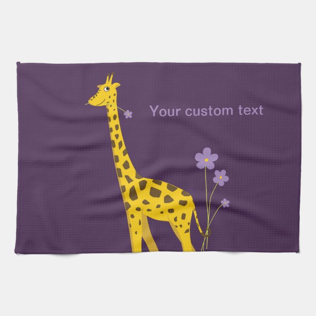 Purple Skating Funny Giraffe Personalised Tea Towel (Horizontal)
