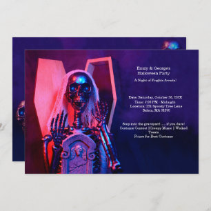 Purple Skeleton Coffin Halloween Party  Invitation