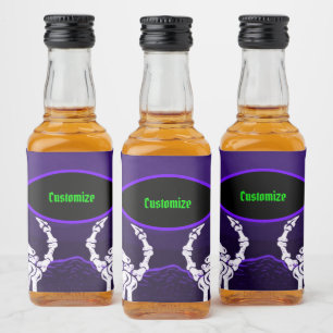 Purple Skeleton Hands Liquor Bottle Label