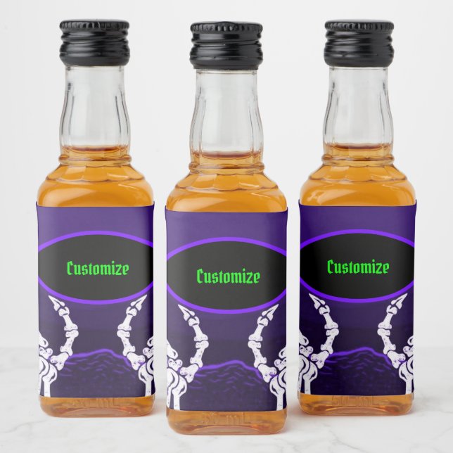 Purple Skeleton Hands Liquor Bottle Label (Bottles)