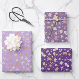 Purple Sketched Flowers Wrapping Paper Sheet