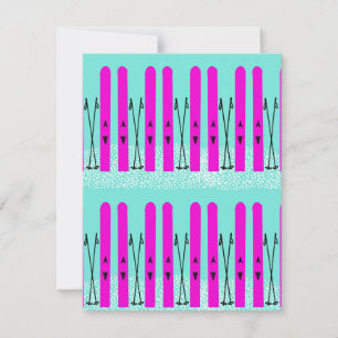 Purple skis on blue card