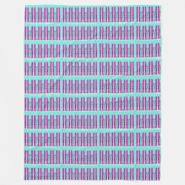 Purple skis on blue  fleece blanket (Front)