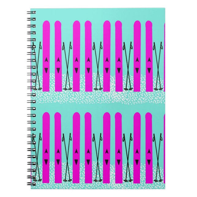 Purple skis on blue notebook (Front)