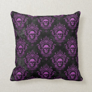 Purple Skull and Gothic Grey Cushion