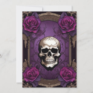 Purple Skull and Roses Gothic Elegance Wedding Invitation