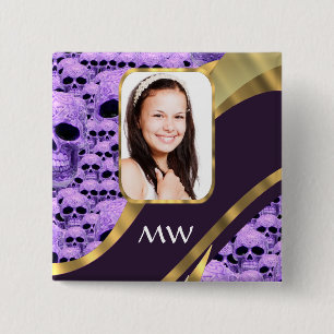 Purple skull collage 15 cm square badge