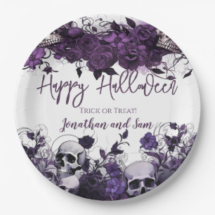 Purple Skull Halloween Party Paper Plate