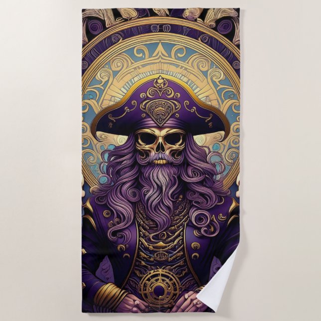 Purple Skull Pirate Beach Towel (Front)