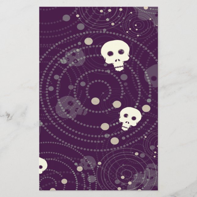 Purple skull silhouette pattern stationery (Front)