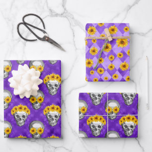 Purple Skulls and Sunflower Series Design 10 Wrapping Paper Sheet