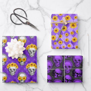 Purple Skulls and Sunflower Series Design 10  Wrapping Paper Sheet