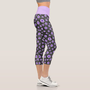 Purple Skulls and Sunflower Series Design 11 Capri Leggings
