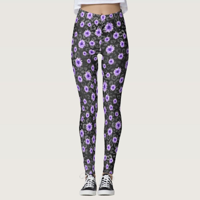 Purple Skulls and Sunflower Series Design 11 Leggings (Front)