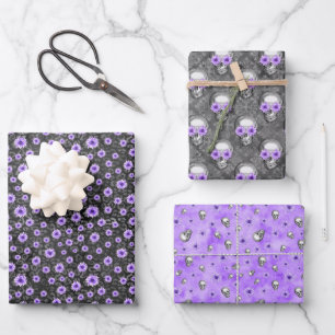 Purple Skulls and Sunflower Series Design 11  Wrapping Paper Sheet