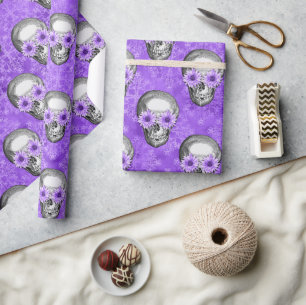 Purple Skulls and Sunflower Series Design 12 Wrapping Paper