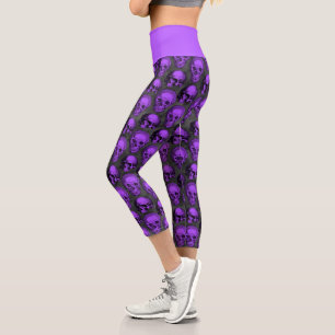 Purple Skulls and Sunflower Series Design 1   Capri Leggings