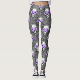 Purple Skulls and Sunflower Series Design 3   Leggings