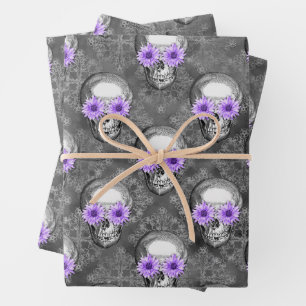 Purple Skulls and Sunflower Series Design 3   Wrapping Paper Sheet