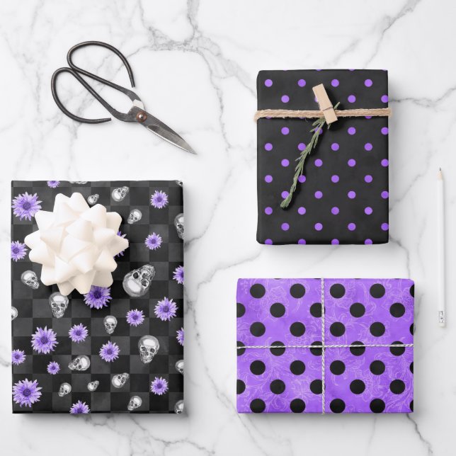 Purple Skulls and Sunflower Series Design 9  Wrapping Paper Sheet (Front)