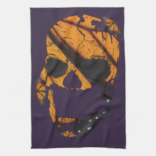 Purple Skulls Wings of Butterflys Tea Towel