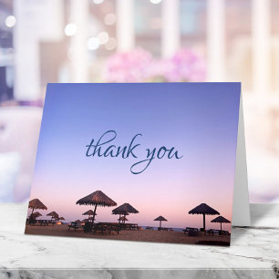 Purple sky beach sunset photo thank you note card