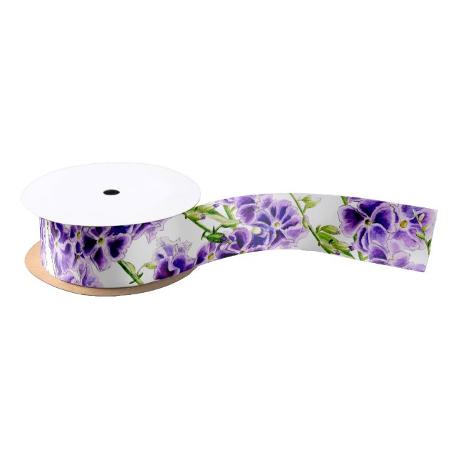 Purple sky flower duranta watercolor art satin ribbon (Spool)